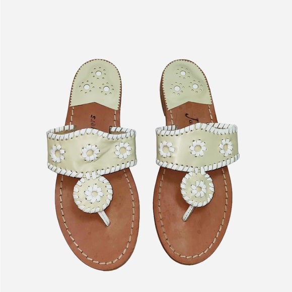 Jack Rogers 1960 Jack’s Flats Cream White Leather Sandals Slip On 6M Summer - Picture 3 of 7